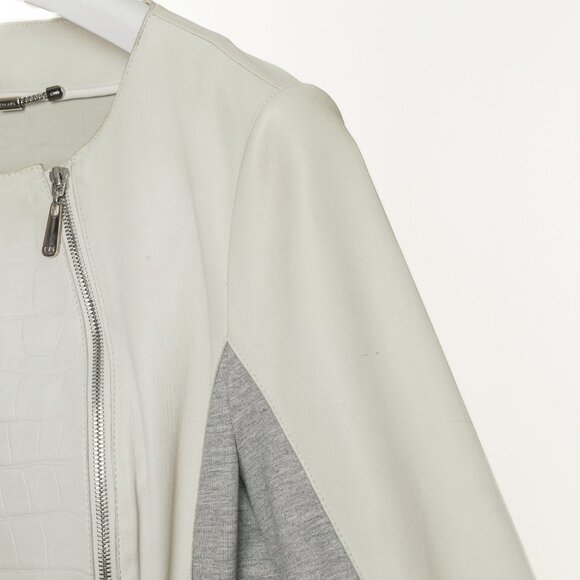 Escada Lilly Off-White Croc-Embossed Leather Panelled Jacket - Picture 4 of 11